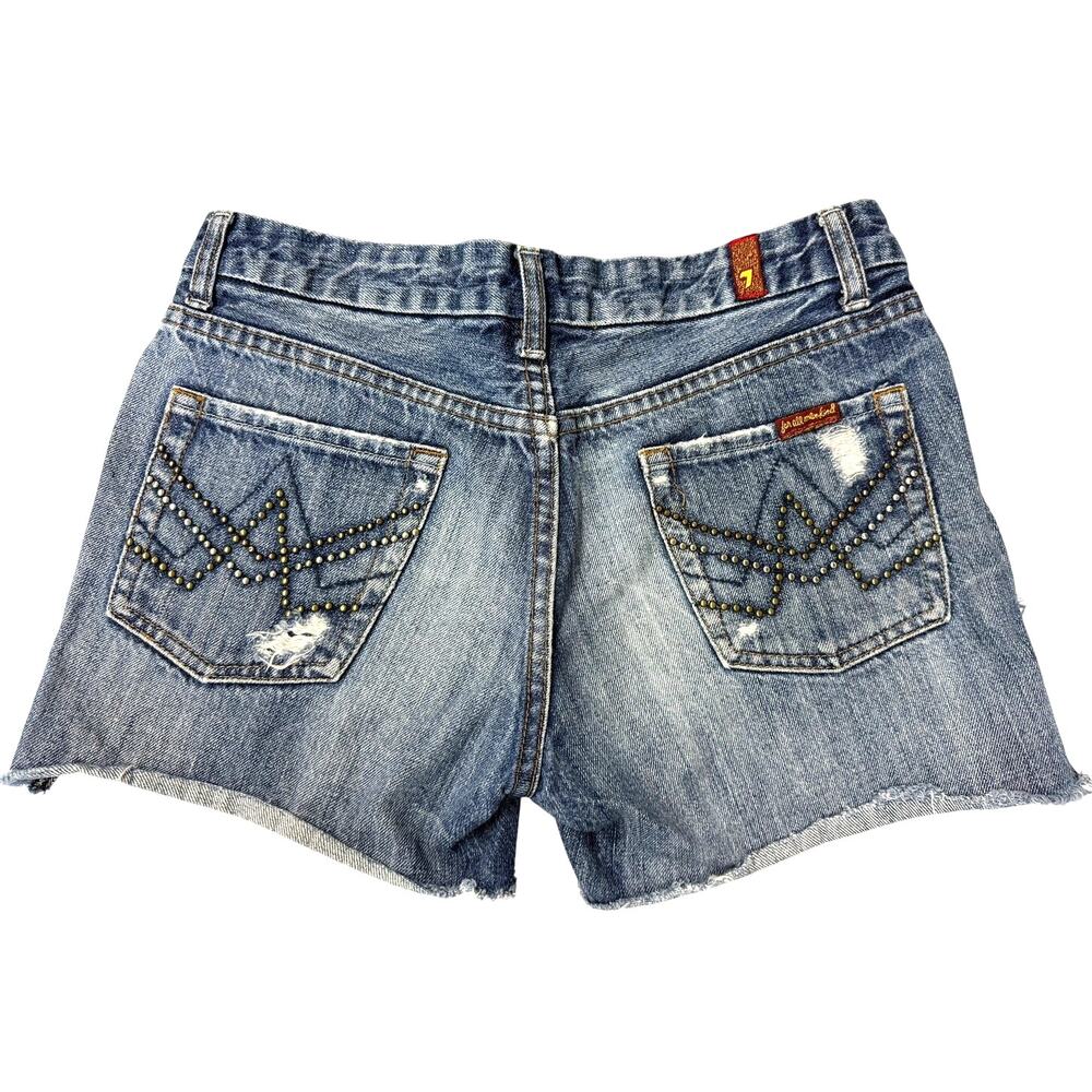 7 For All Mankind Y2K A Pocket Studded Distressed Denim Cutoff Shorts 27